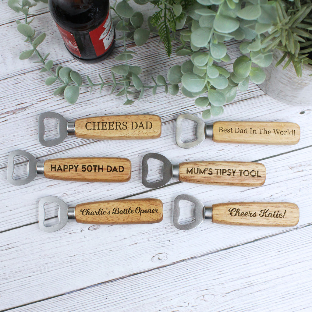 Personalised Wooden Bottle Opener - Handle Engraved with Any Name or Text