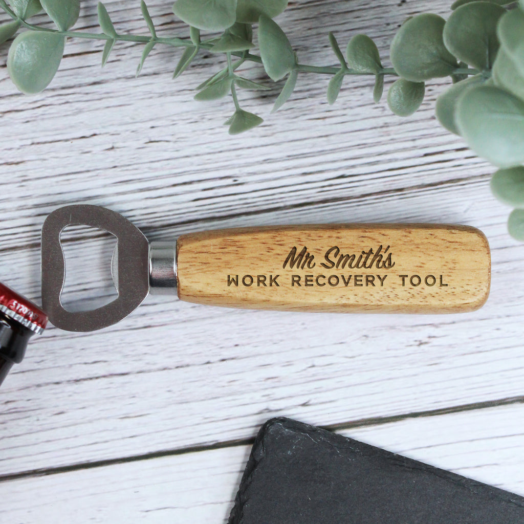 Personalised Wooden 'Work Recovery Tool' Bottle Opener