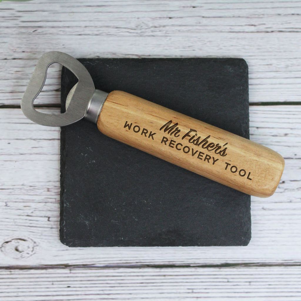 Personalised Wooden 'Work Recovery Tool' Bottle Opener