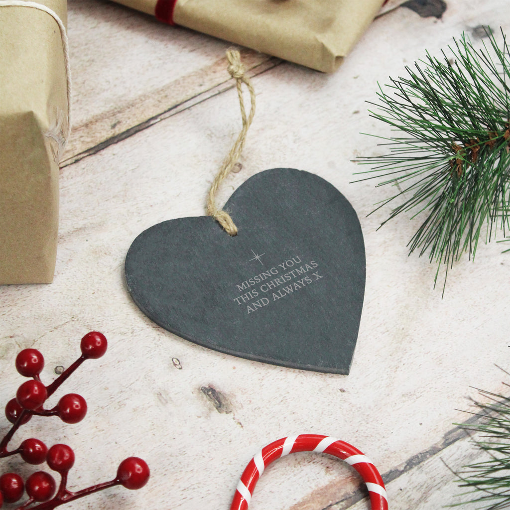 Personalised Slate Heart Christmas Memorial Bauble