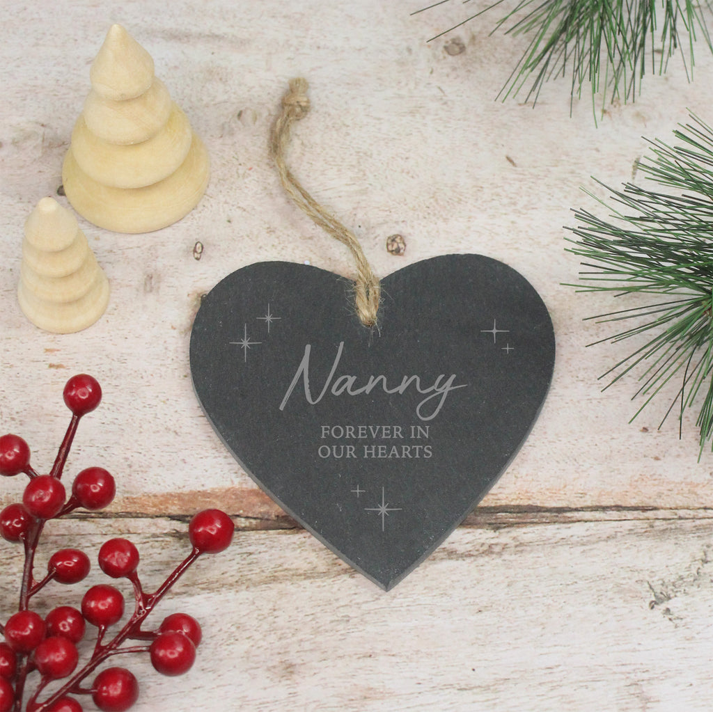 Personalised Slate Heart Christmas Memorial Bauble