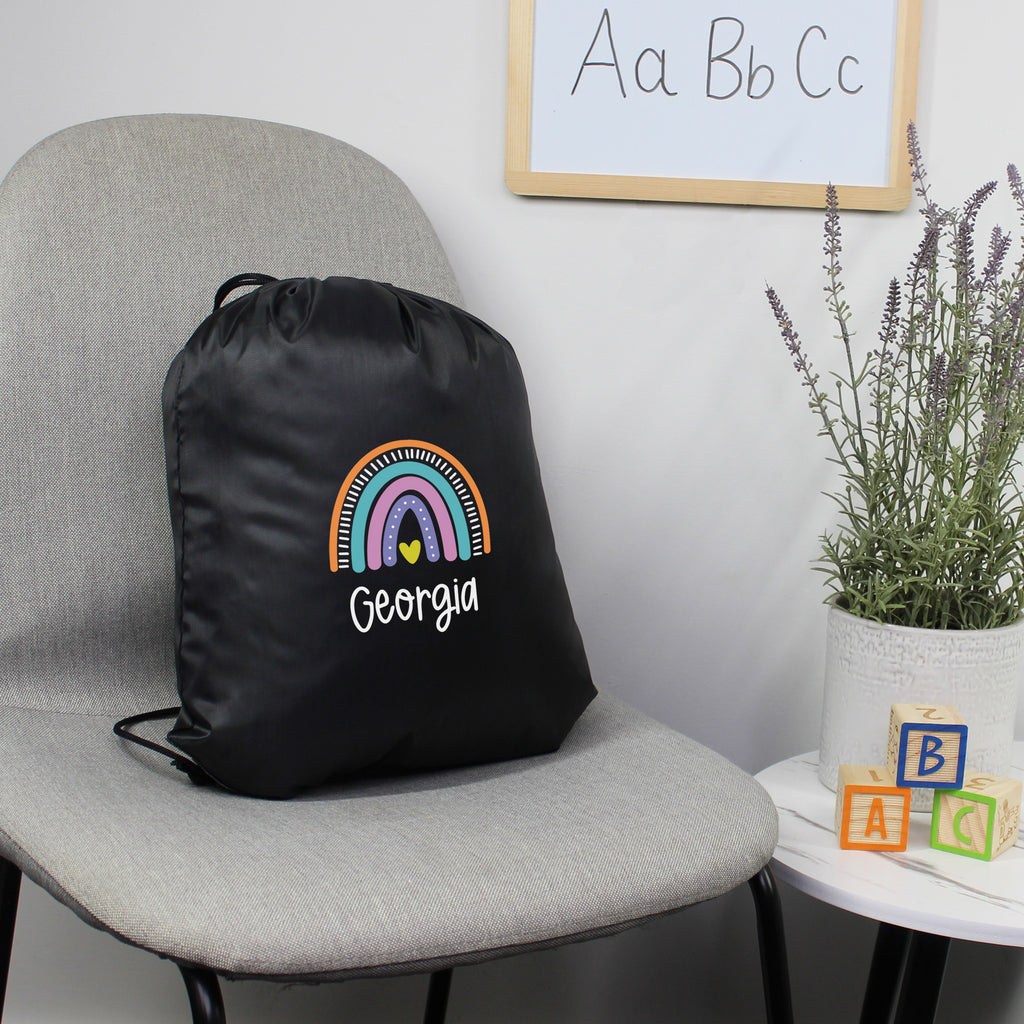 Personalised Rainbow Drawstring PE Bag