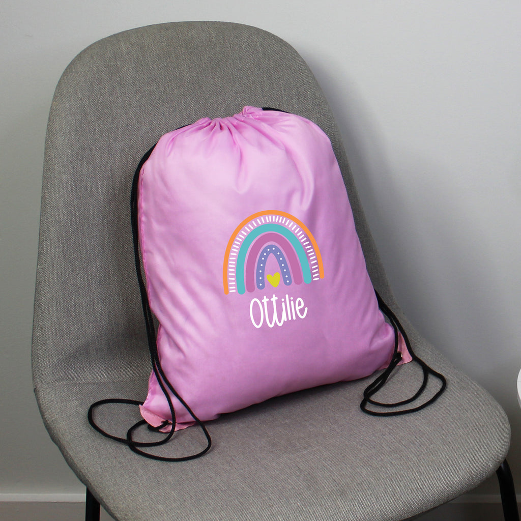 Personalised Rainbow Drawstring PE Bag