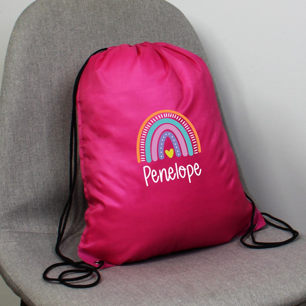 Personalised Rainbow Drawstring PE Bag