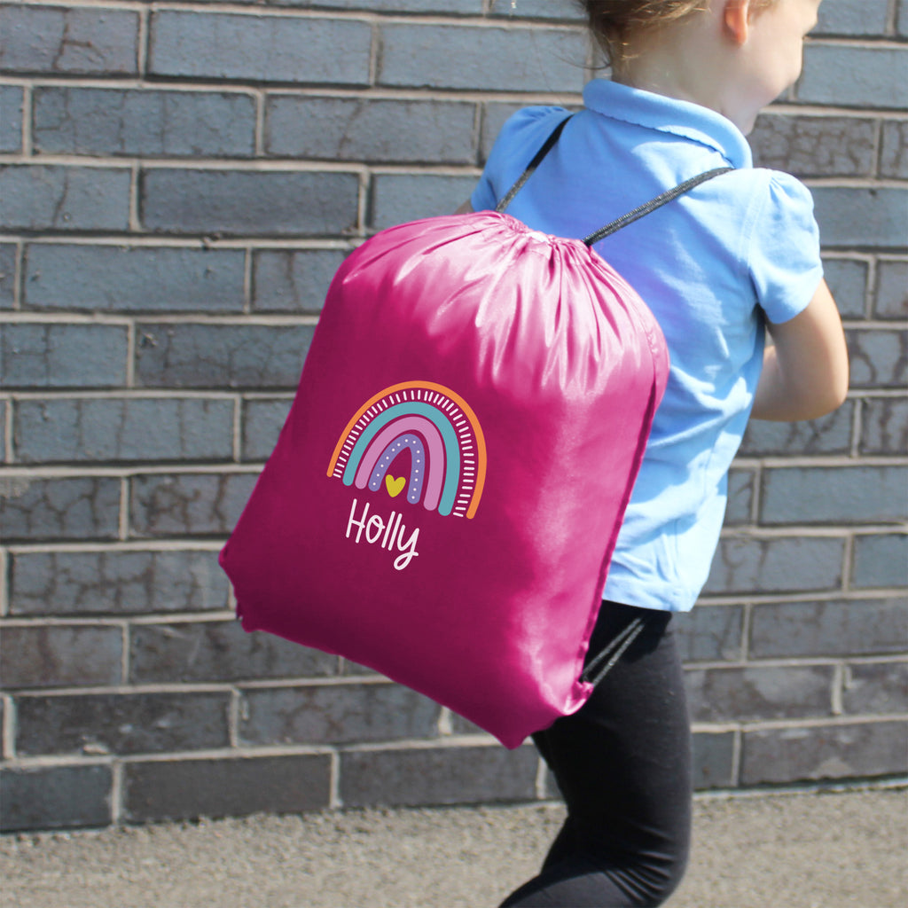 Personalised Rainbow Drawstring PE Bag