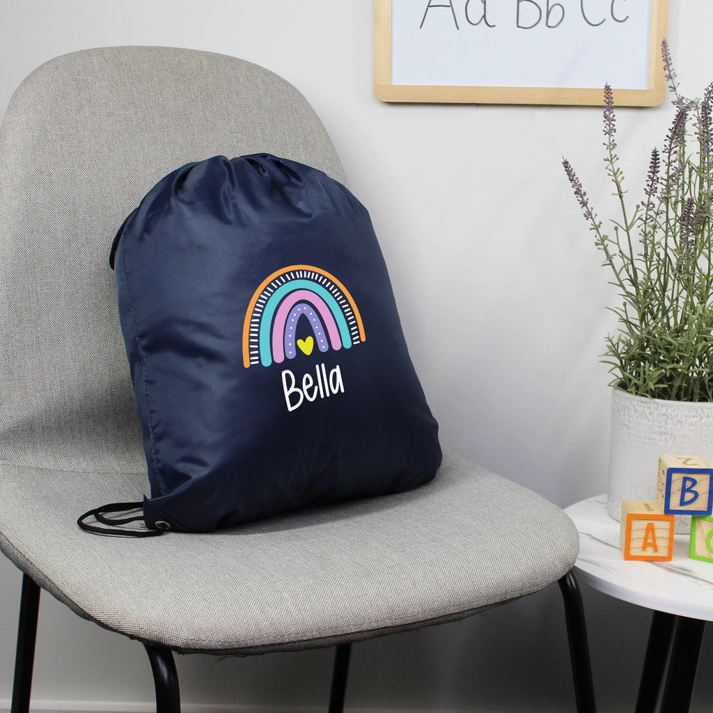 Personalised Rainbow Drawstring PE Bag