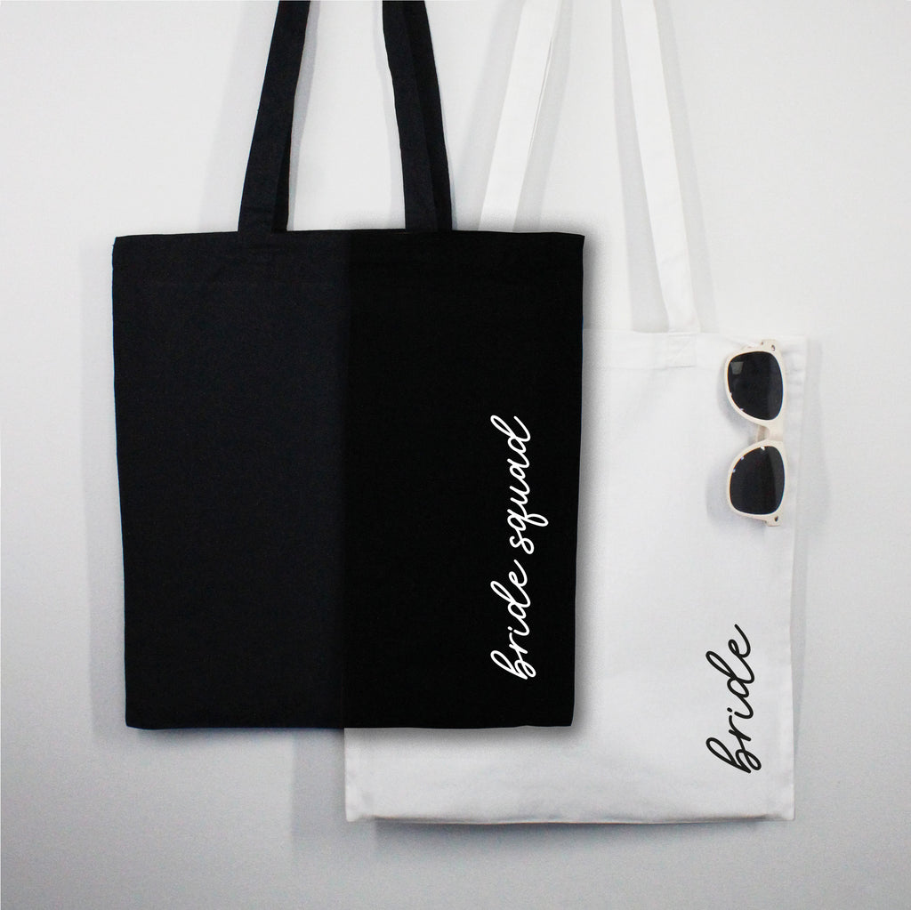 White Bride & Black Bride Squad Tote Bags