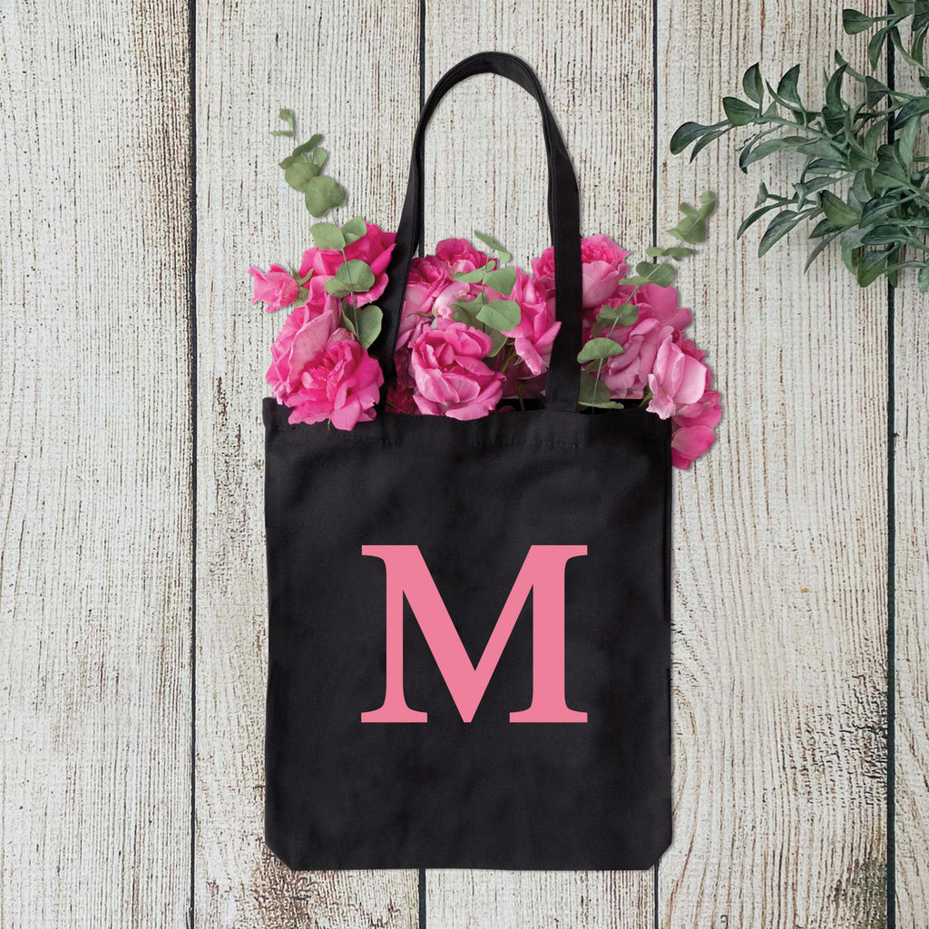 Black Tote Bag with Large Initial