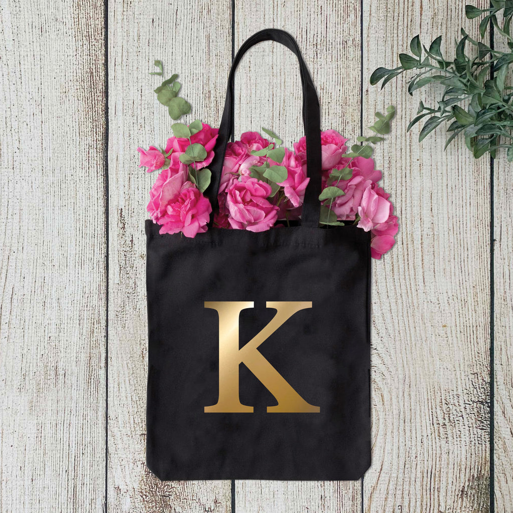 Black Tote Bag with Large Initial