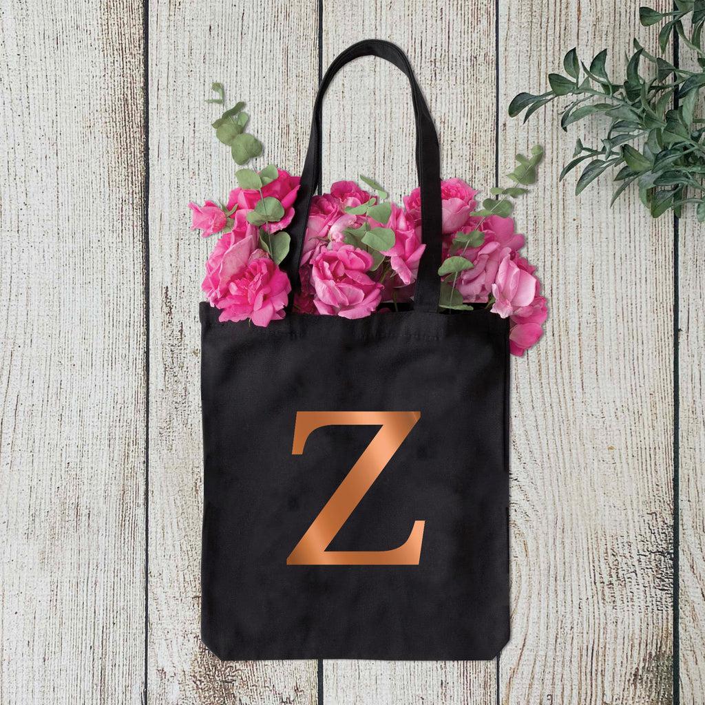 Black Tote Bag with Large Initial