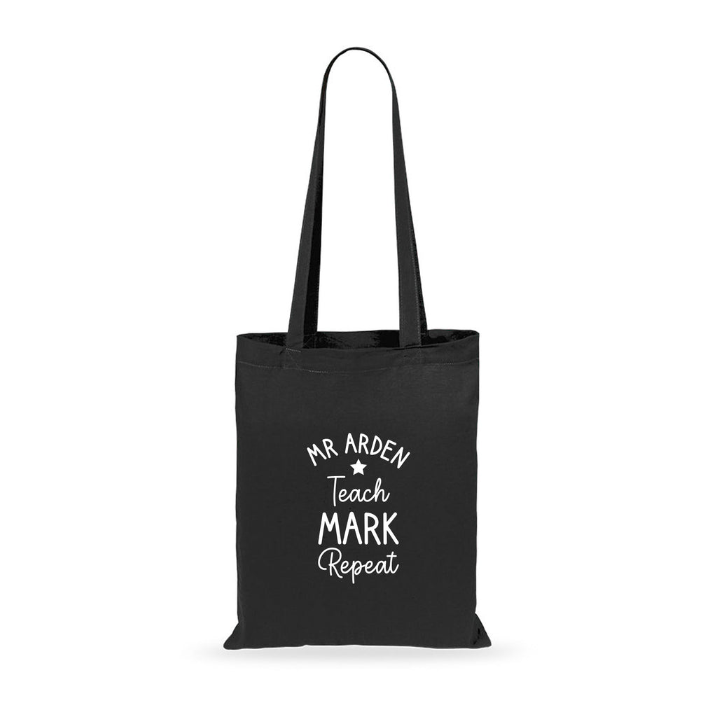Personalised Teacher Tote Bag Teach, Mark, Repeat