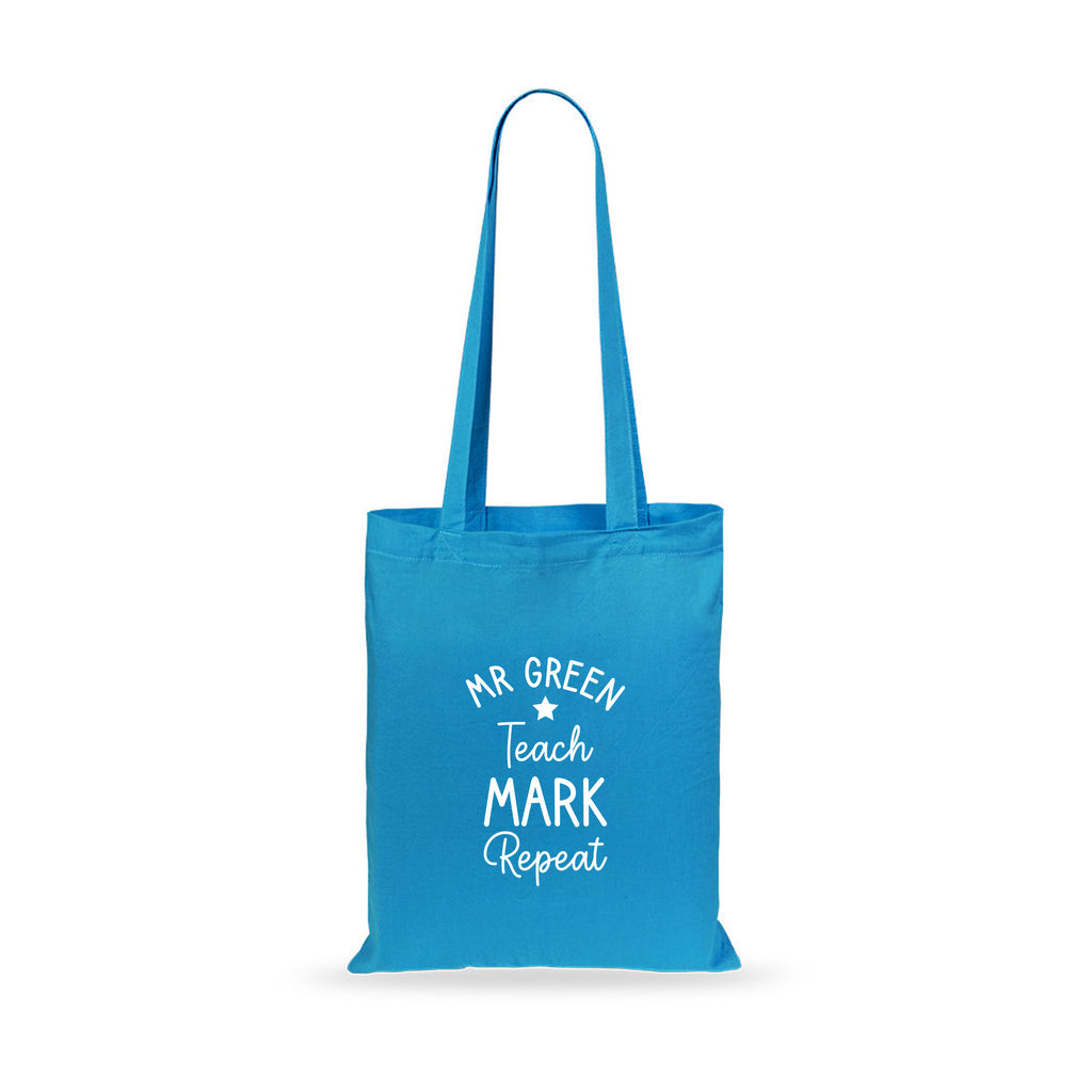 Personalised Teacher Tote Bag Teach, Mark, Repeat