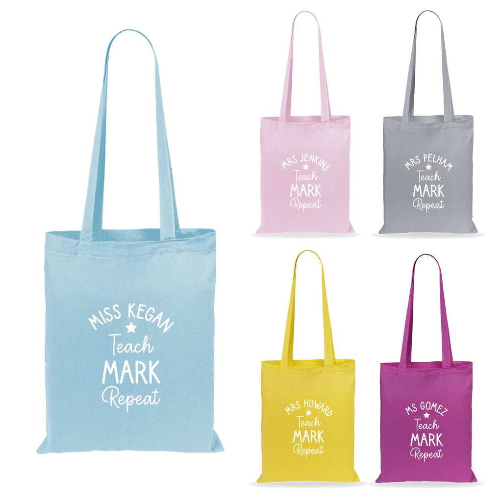 Personalised Teacher Tote Bag Teach, Mark, Repeat