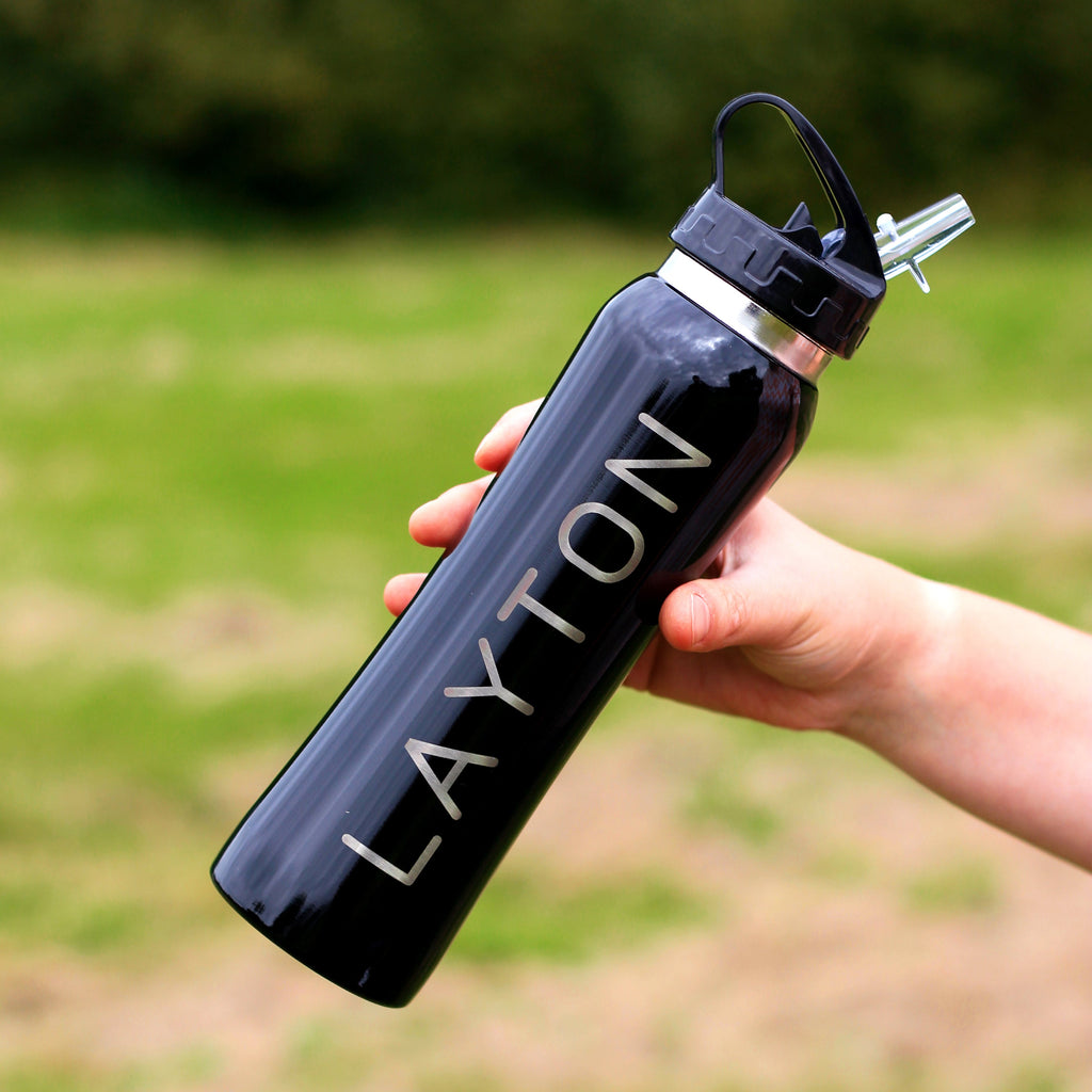 Personalised Black Metal 800ml Water Bottle with Flip Straw