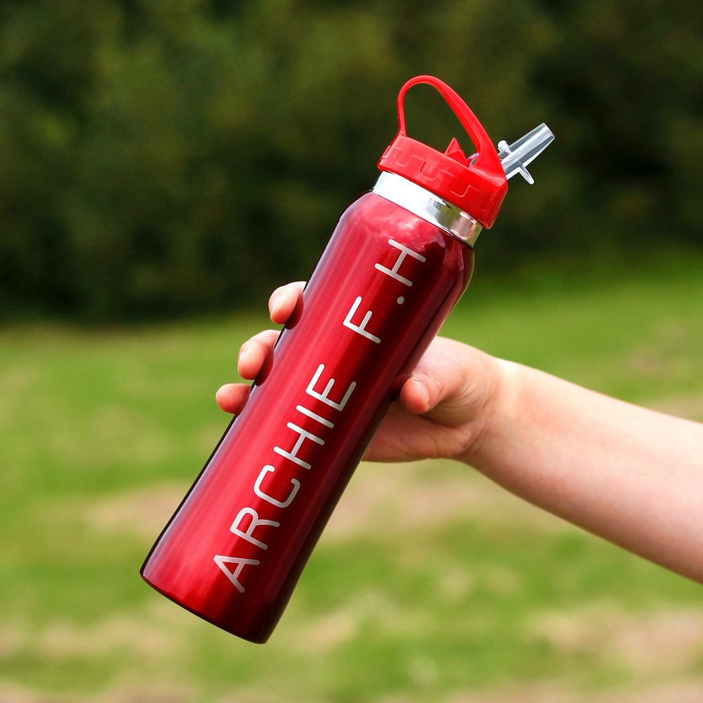 Personalised Red Metal 800ml Water Bottle with Flip Straw