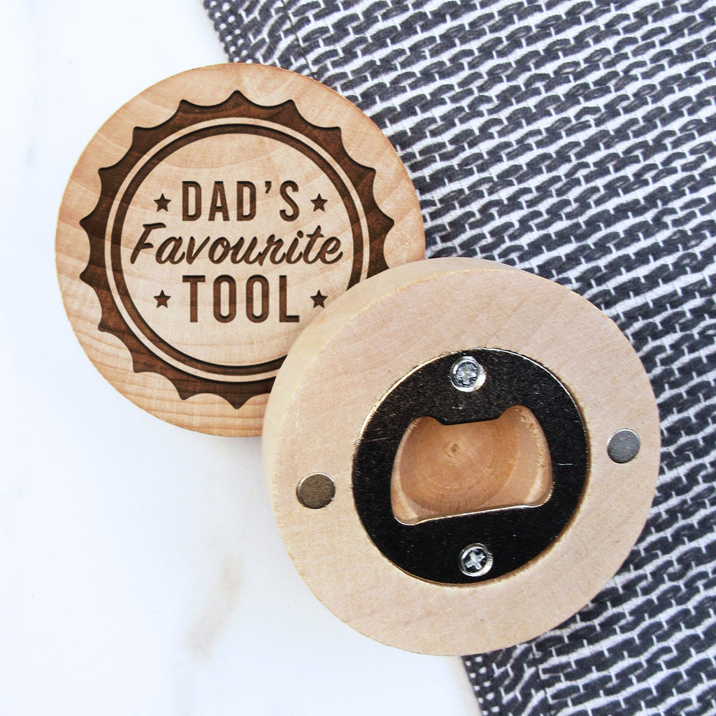 Dad's Favourite Tool Wooden Magnetic Bottle Opener
