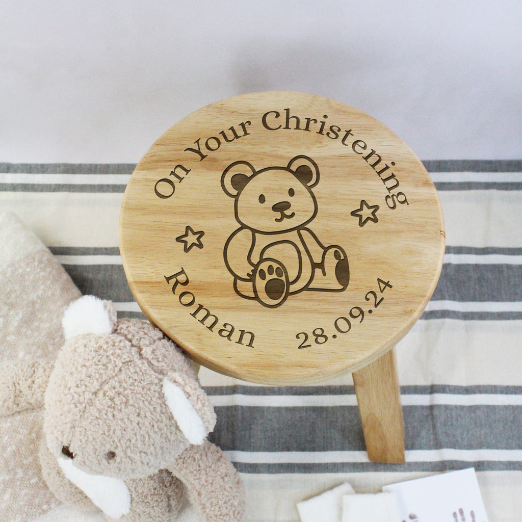 Personalised On Your Christening Wooden Stool Chair