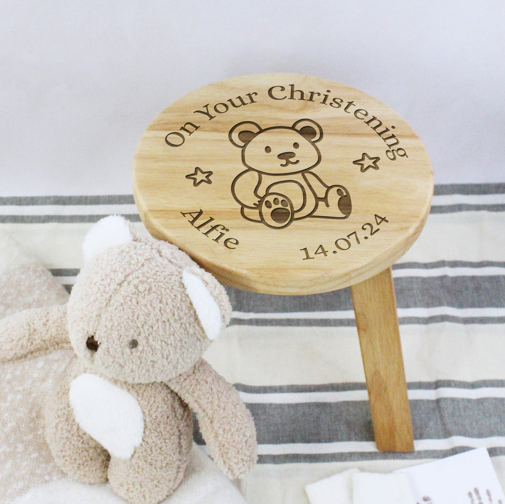 Personalised On Your Christening Wooden Stool Chair