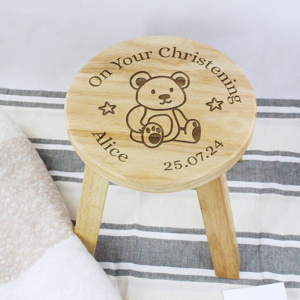 Personalised On Your Christening Wooden Stool Chair