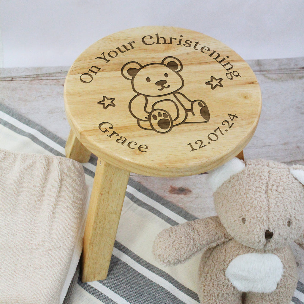 Personalised On Your Christening Wooden Stool Chair