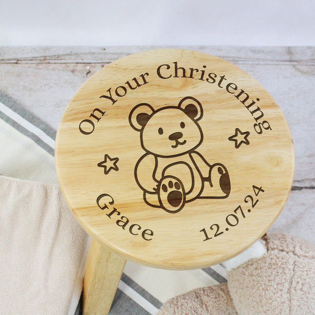 Personalised On Your Christening Wooden Stool Chair