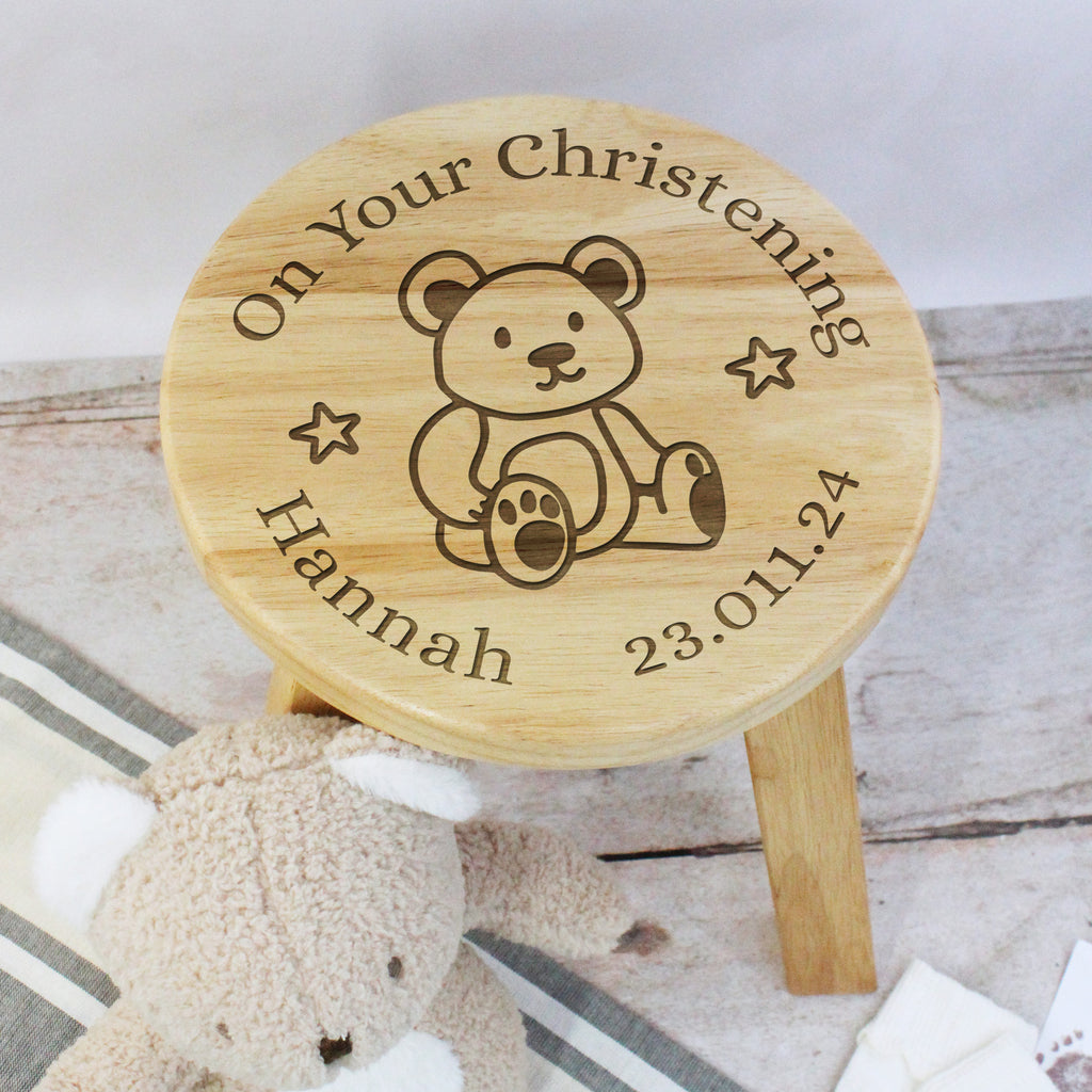 Personalised On Your Christening Wooden Stool Chair