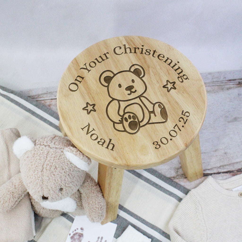 Personalised On Your Christening Wooden Stool Chair