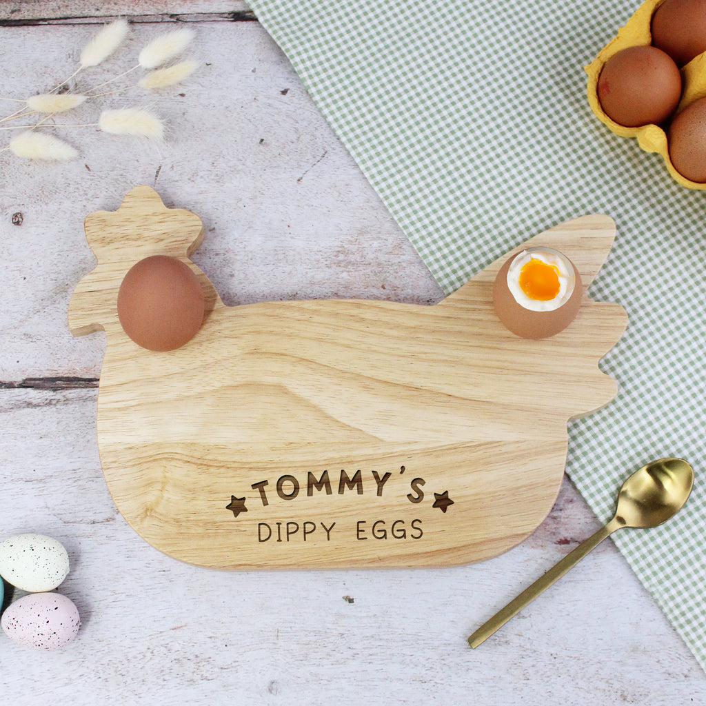 Personalised Chicken Shaped Wooden Dippy Eggs Board