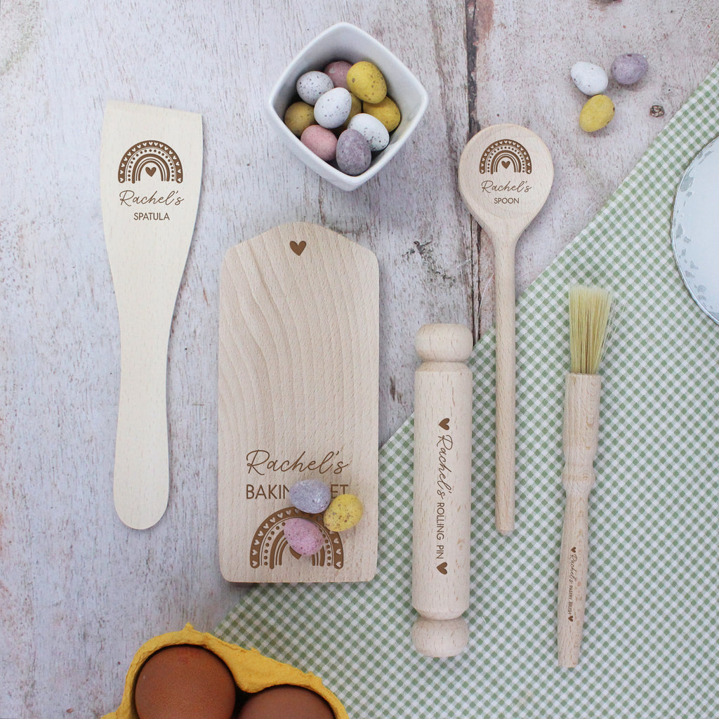 Personalised Children’s Rainbow Mini Wooden Baking Set