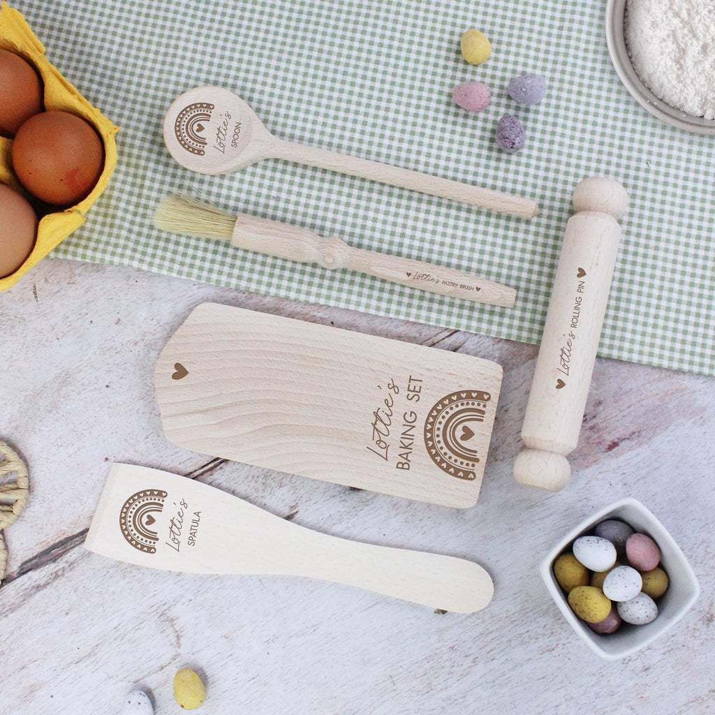 Personalised Children’s Rainbow Mini Wooden Baking Set