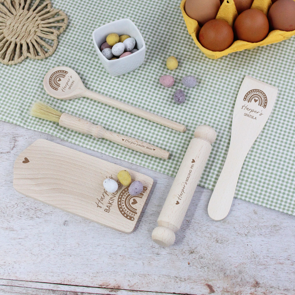 Personalised Children’s Rainbow Mini Wooden Baking Set