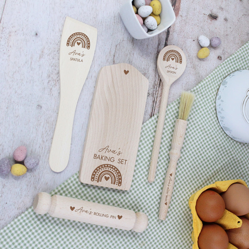 Personalised Children’s Rainbow Mini Wooden Baking Set