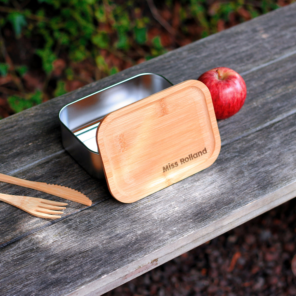 Personalised Metal Teacher Lunch Box with Bamboo Lid & Cutlery