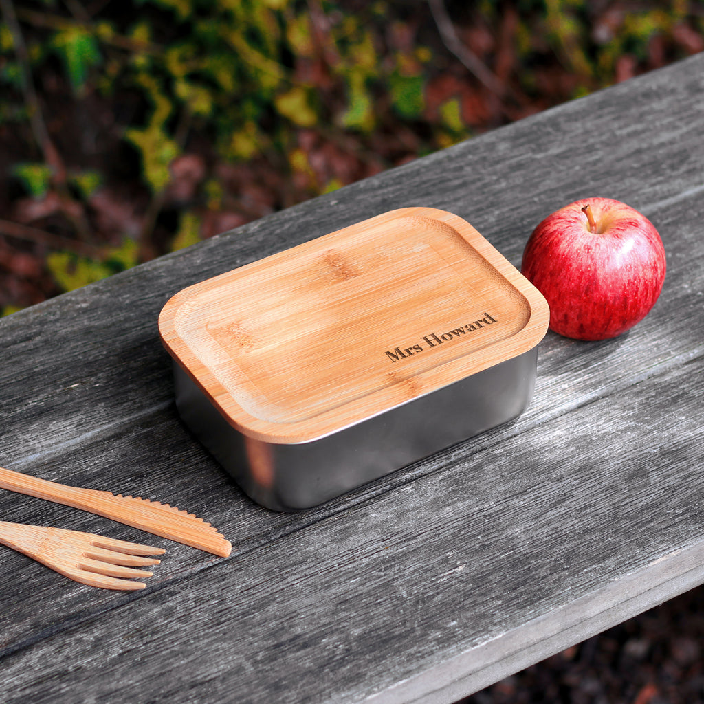 Personalised Metal Teacher Lunch Box with Bamboo Lid & Cutlery