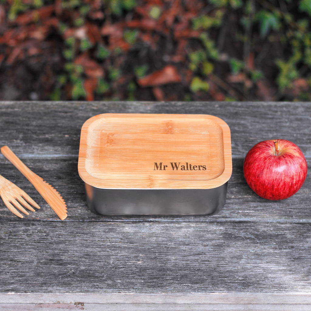 Personalised Metal Teacher Lunch Box with Bamboo Lid & Cutlery