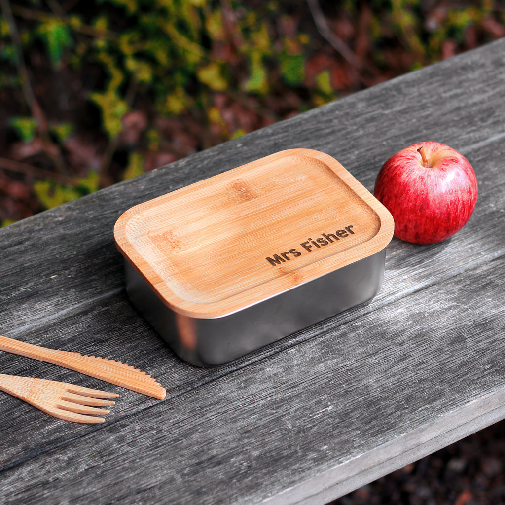 Personalised Metal Teacher Lunch Box with Bamboo Lid & Cutlery