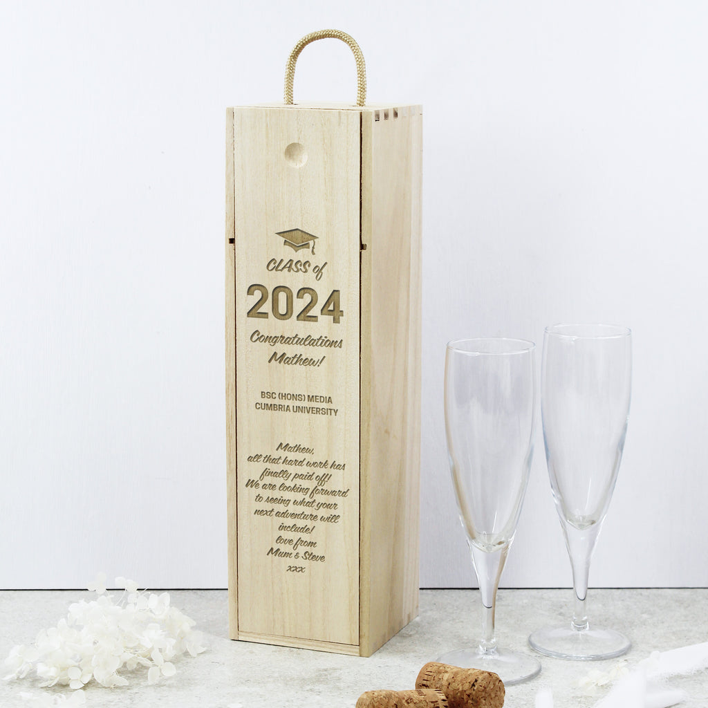 Personalised Wooden Class of 2024 Graduation Wine Box