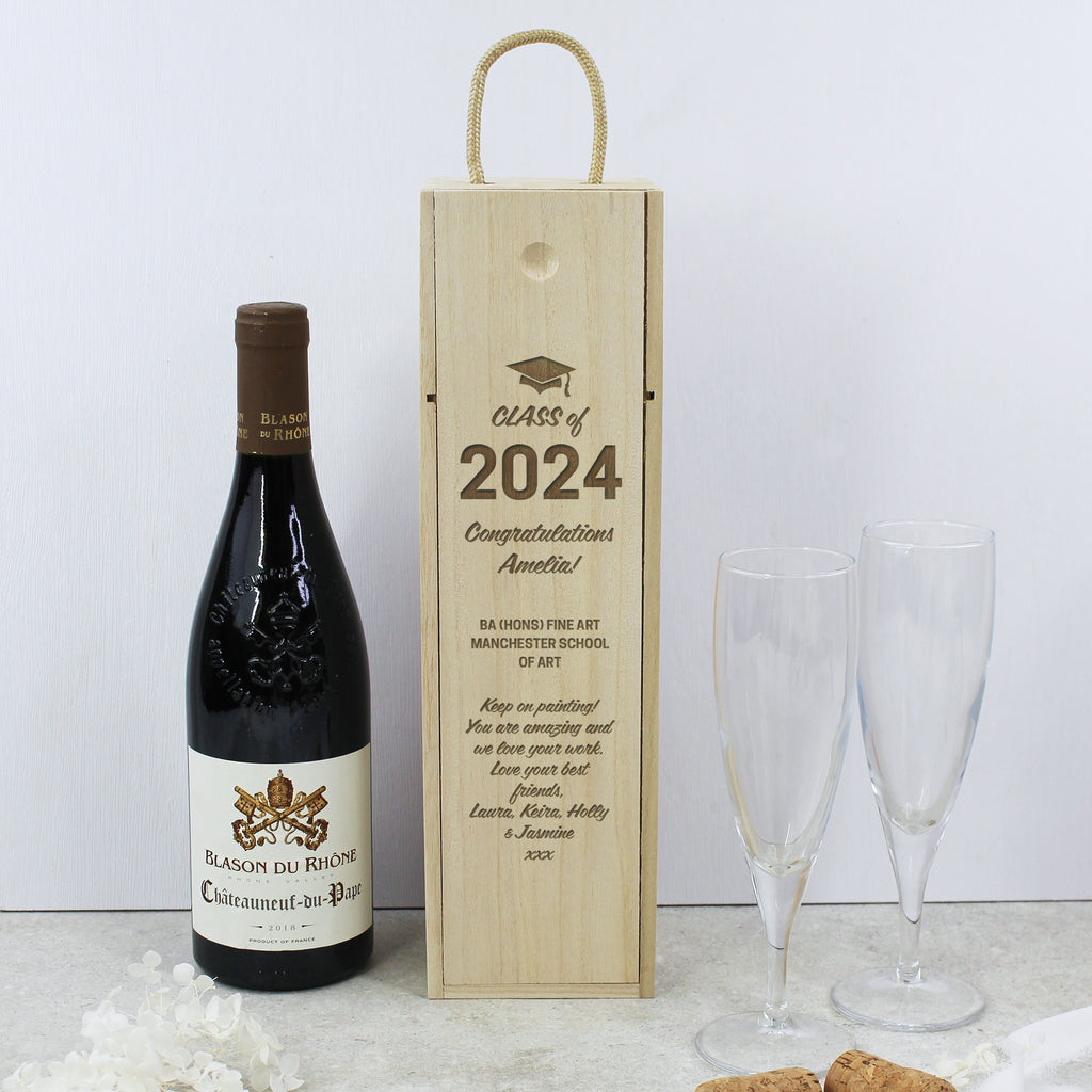 Personalised Wooden Class of 2024 Graduation Wine Box