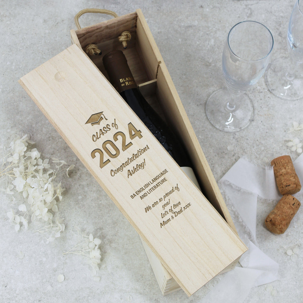 Personalised Wooden Class of 2024 Graduation Wine Box