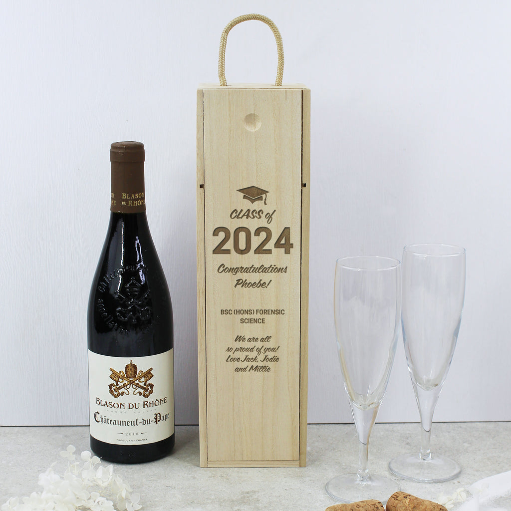 Personalised Wooden Class of 2024 Graduation Wine Box