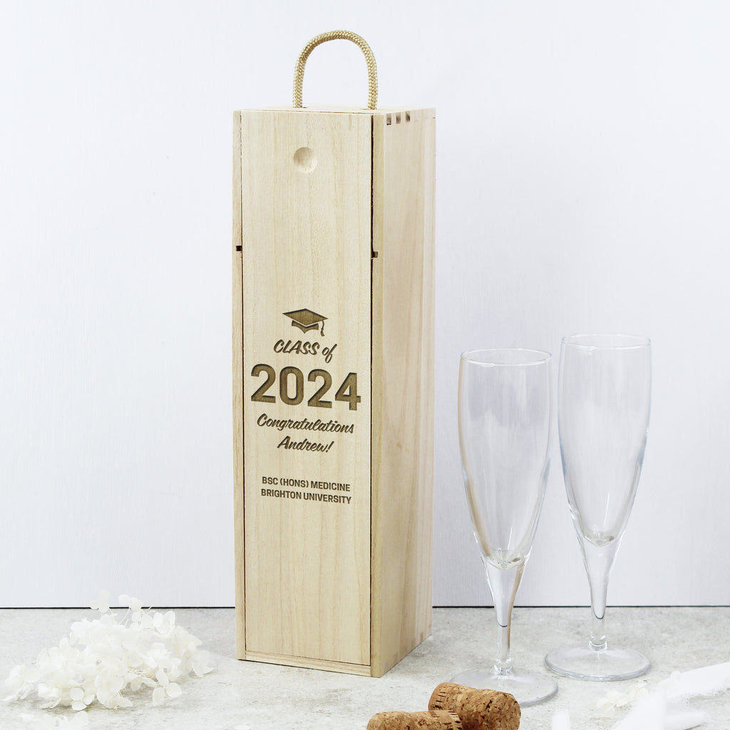 Personalised Wooden Class of 2024 Graduation Wine Box