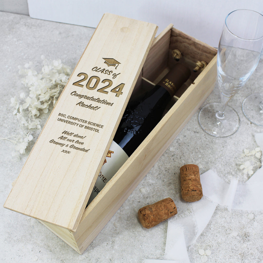 Personalised Wooden Class of 2024 Graduation Wine Box