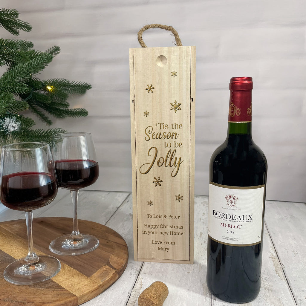 Personalised Wooden Christmas Wine Box - ’Tis the Season to Be Jolly