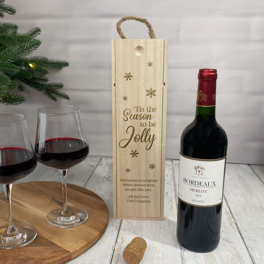 Personalised Wooden Christmas Wine Box - ’Tis the Season to Be Jolly