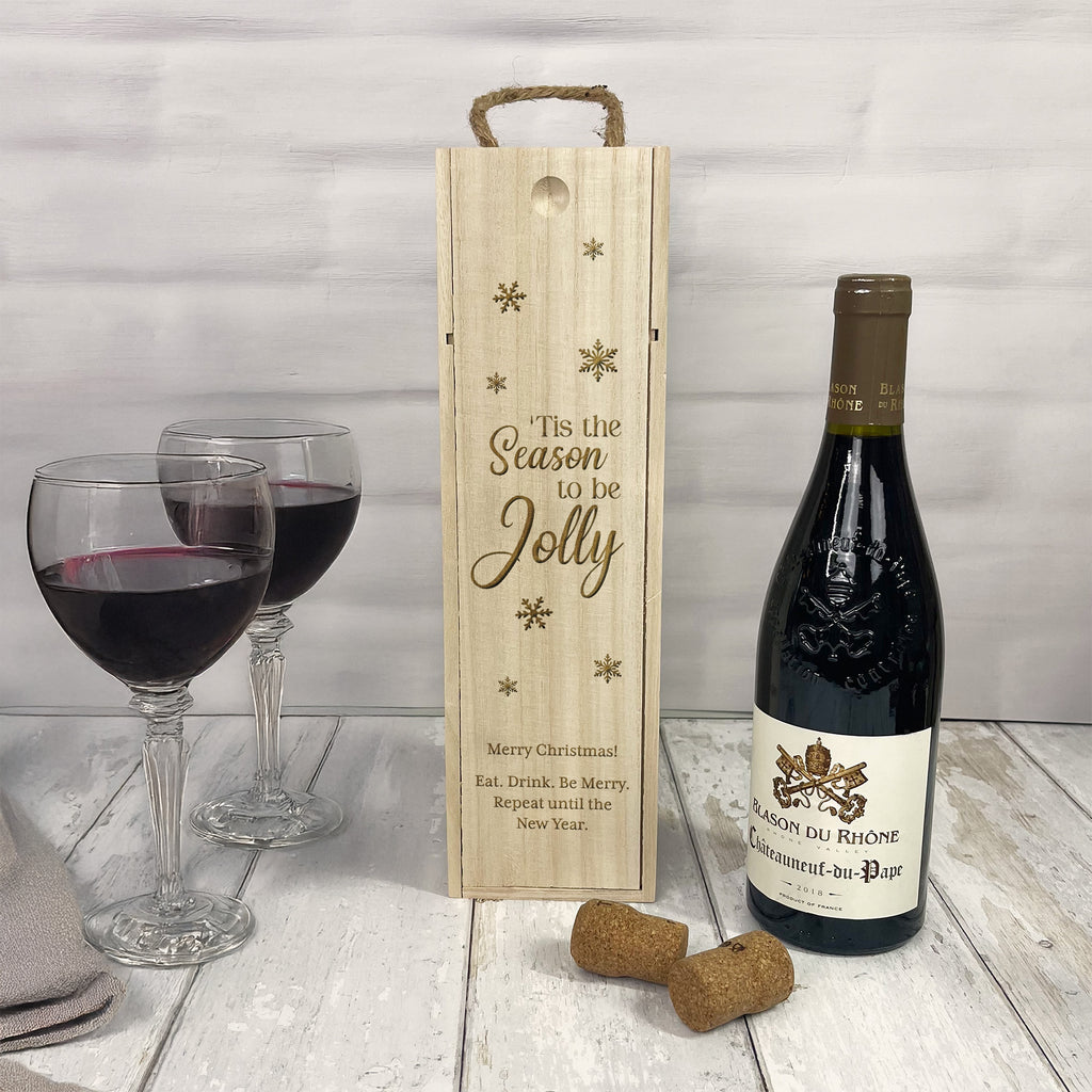 Personalised Wooden Christmas Wine Box - ’Tis the Season to Be Jolly