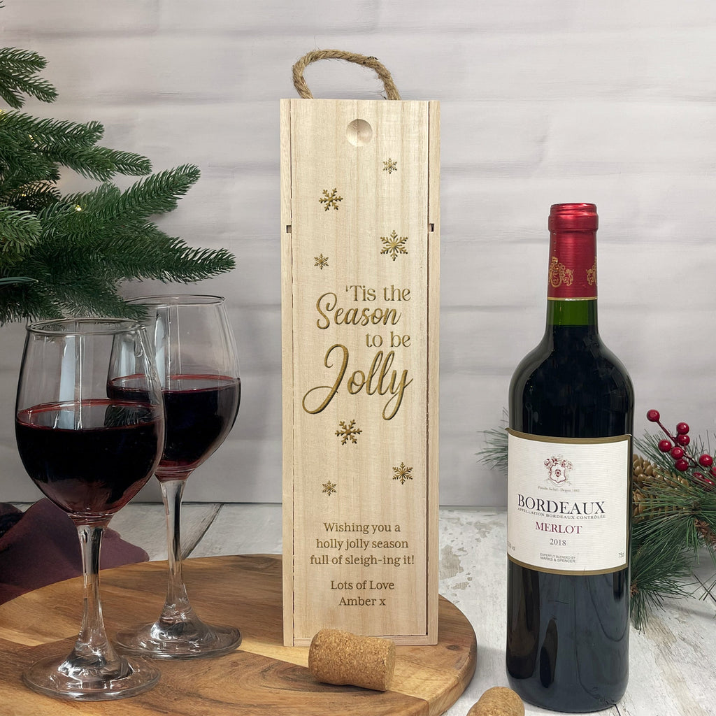 Personalised Wooden Christmas Wine Box - ’Tis the Season to Be Jolly