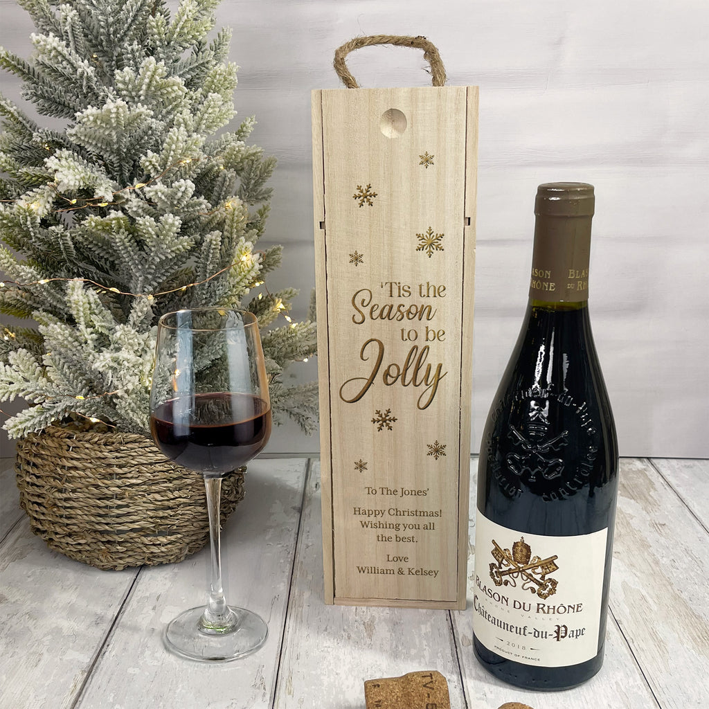 Personalised Wooden Christmas Wine Box - ’Tis the Season to Be Jolly