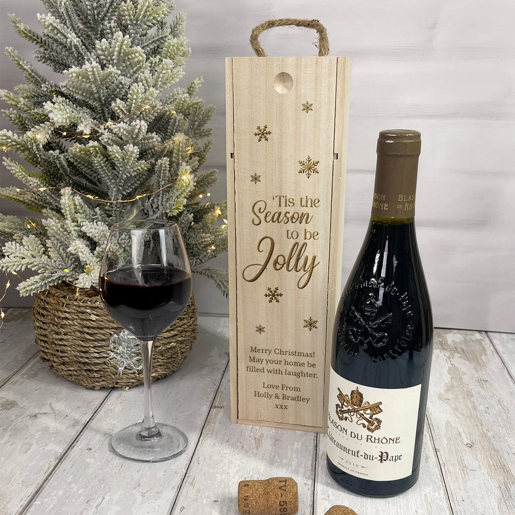 Personalised Wooden Christmas Wine Box - ’Tis the Season to Be Jolly