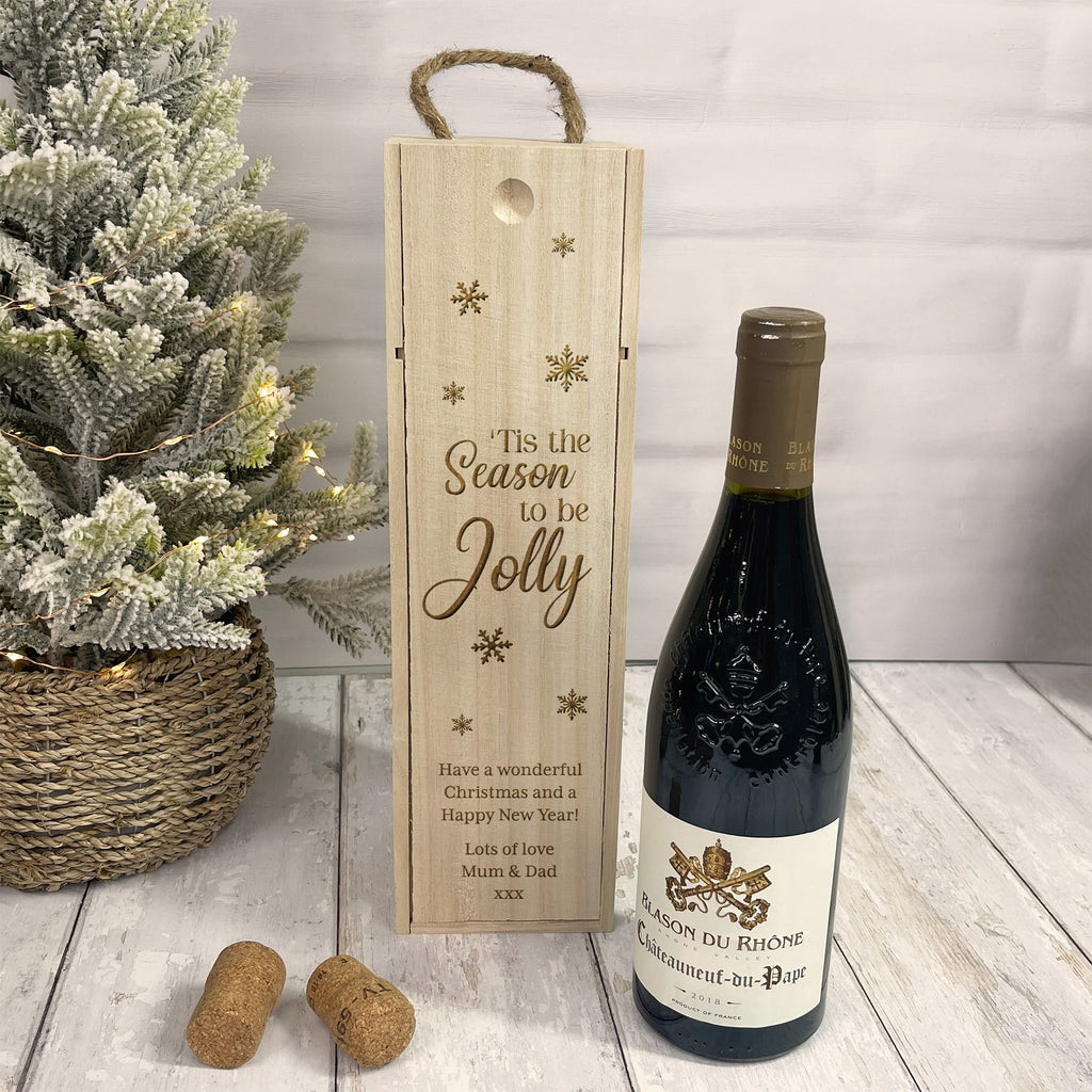 Personalised Wooden Christmas Wine Box - ’Tis the Season to Be Jolly