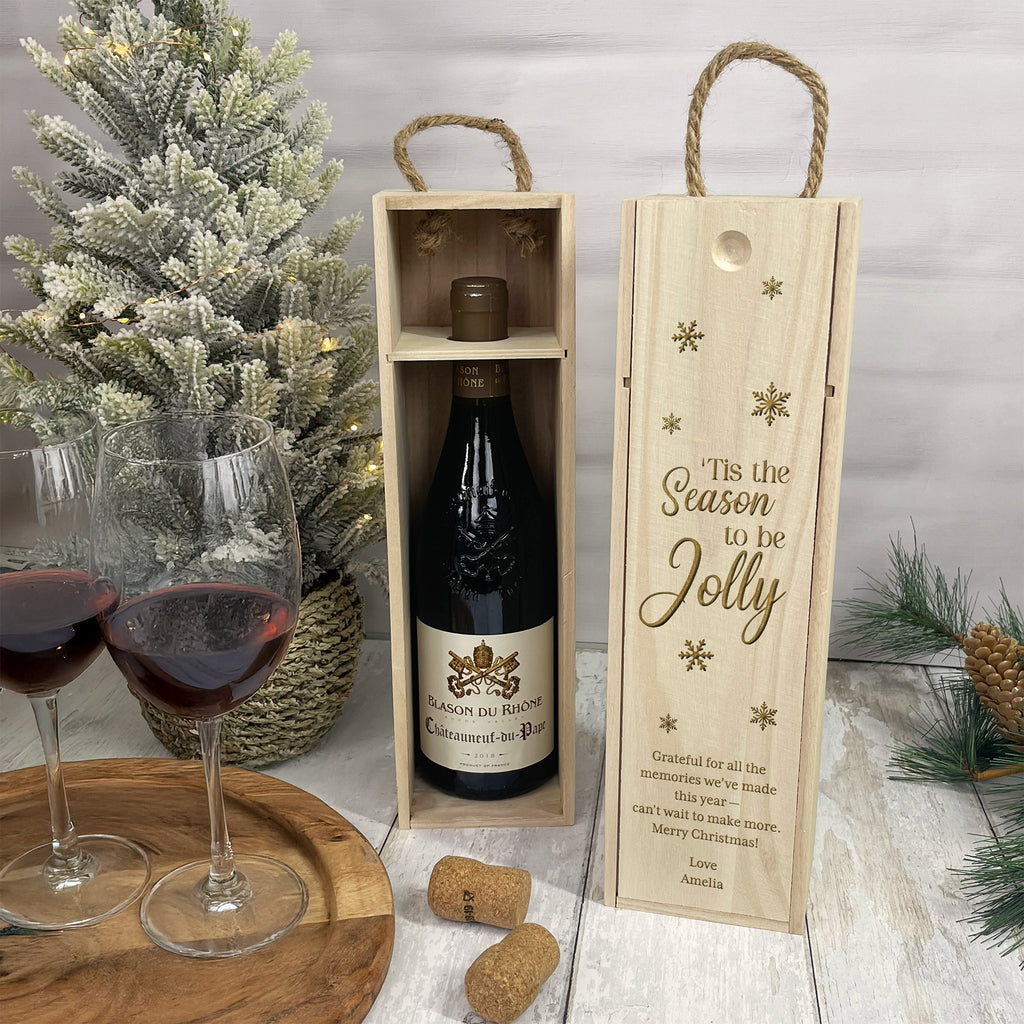 Personalised Wooden Christmas Wine Box - ’Tis the Season to Be Jolly